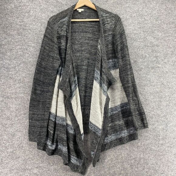 Sonoma Cardigan Women XL Gray Striped Open Front Long Sleeve Knit Acrylic Casual - Picture 1 of 9